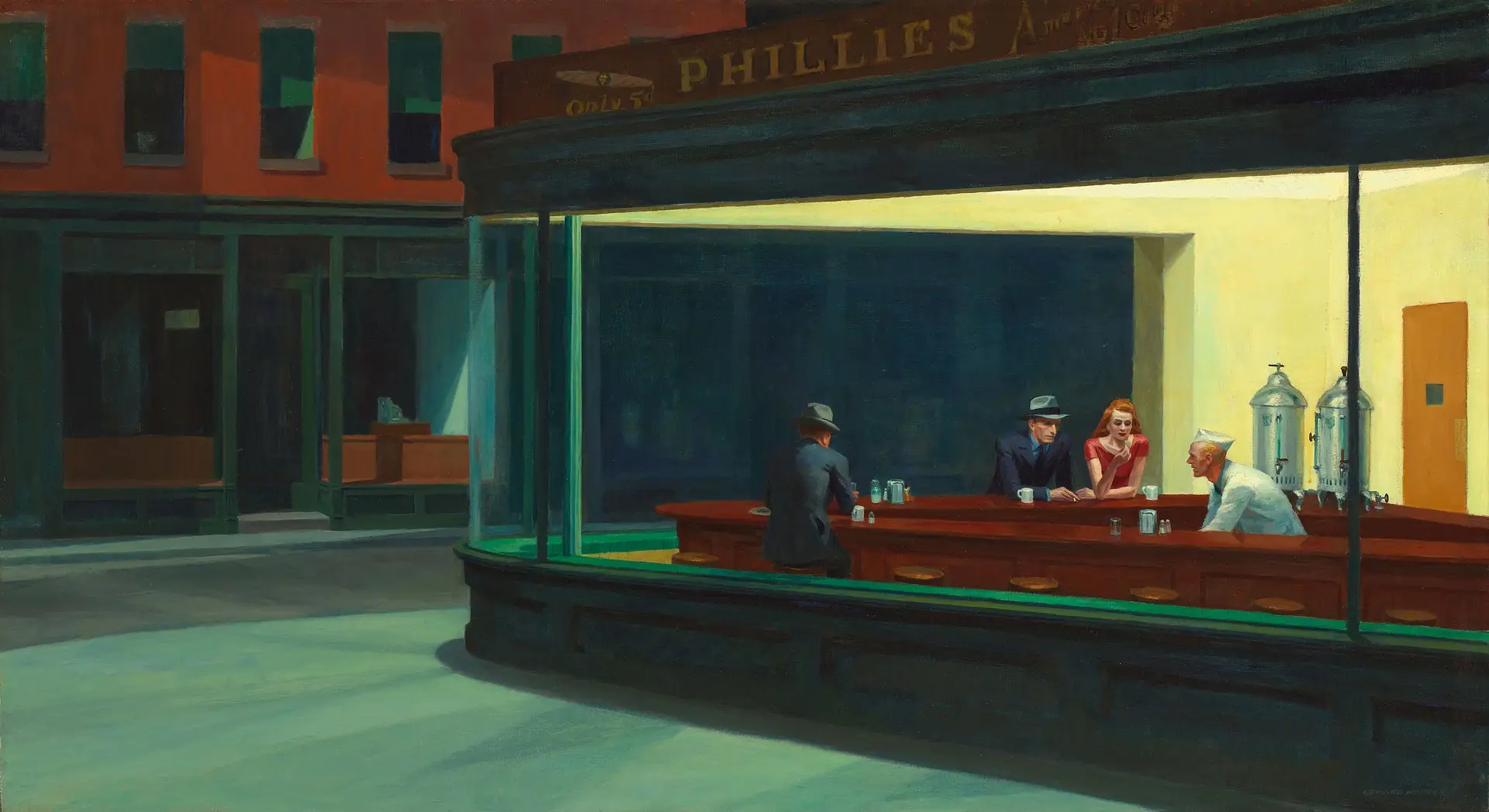 Oameni într-un diner American, noaptea în oraș. "Nighthawks" de Edward Hopper, 1942